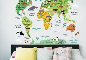 Wall Mural Stickers Australia Colorful Animal World Map Wall Stickers Living Room Home