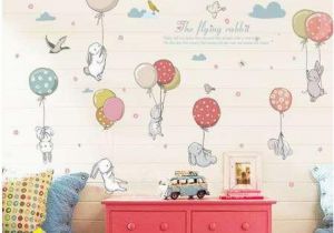 Wall Mural Stickers for Kids Rooms Cartoon Diy Super Cute Balloon Rabbit Wall Sticker for Kids Room