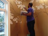 Wall Mural Tutorial Hand Painted Cherry Blossoms On Metallic Gold Wall …