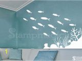 Wall Murals Beach theme School Of Fish Wall Decal Ocean Sea Coral Rock Scene Wall