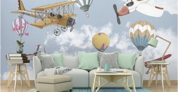 Wall Murals Childrens Rooms Airplane and Baloon Wallpaper Kids Room Cartoon Wall Mural