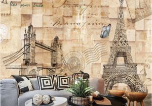 Wall Murals Eiffel tower Us $9 15 Off Beibehang Papel De Parede 3d Map Eiffel tower Retro Clothing Store Casual Cafe Restaurant Bar tooling Large Mural Wallpaper In