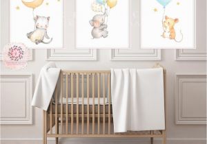 Wall Murals for Baby Boy Nursery Boho Elephant Mouse Cat Nursery Wall Art Print Balloons