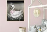 Wall Murals for Baby Girl Nursery Swan Princess Nursery Decor Print In Black and Pink Baby Girl