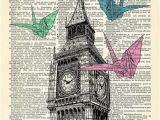 Wall Murals for College Dorms Big Ben origami London Art Print Cool Vintage House Wall Decor Vintage Illustration College Dorm Room Decal Pretty Artwork Picture 017