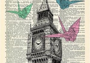 Wall Murals for College Dorms Big Ben origami London Art Print Cool Vintage House Wall Decor Vintage Illustration College Dorm Room Decal Pretty Artwork Picture 017