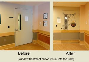 Wall Murals for Dementia Units Door to Staff Utility Hallway In Long Term Care Dementia