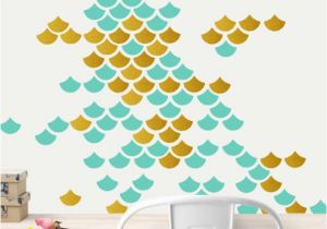 Wall Murals for Dorm Rooms Mermaid Scalle Wall Decal Mermaid Decal 2 Color Wall Decal Nursery Wall Decal Dorm Room Decal Gold Decal Blue Decal Geometric Decal