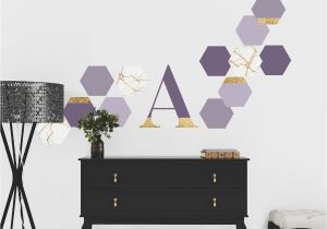 Wall Murals for Dorms Violet Purple Gold and Marble Hexagon Peel and Stick