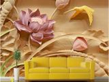 Wall Murals for Elevation 3d Wood Carving Lotus Flower Design Custom Wall Mural In