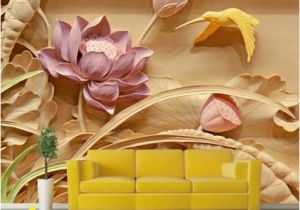 Wall Murals for Elevation 3d Wood Carving Lotus Flower Design Custom Wall Mural In