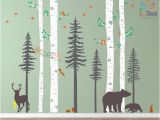 Wall Murals forest Scene Removable Wall Sticker Decor Nursery forest Baby Room Decals Woodland Birch Tree Pine Tree Wall Decal Bear Scandinavian Wall Art Kids Dc122a