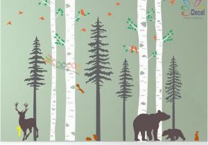 Wall Murals forest Scene Removable Wall Sticker Decor Nursery forest Baby Room Decals Woodland Birch Tree Pine Tree Wall Decal Bear Scandinavian Wall Art Kids Dc122a