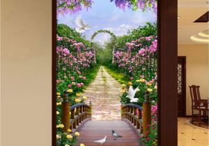 Wall Murals Garden Scenes 3d Flowers Garden Bridge Arch Corridor Entrance Wall Mural Decals