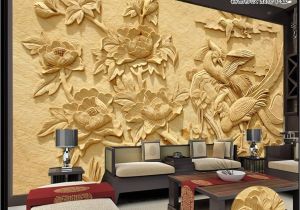 Wall Murals In Phoenix 3d Wallpaper Embossed Phoenix Peony Wood Carved Living Room