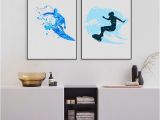 Wall Murals Surfing Watercolor Surfers Art Print and Poster Modern Abstract Surfing