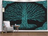 Wall Murals Tree Silhouette Grootey Tree Wall Tapestry Tapestry 60x60inches Tree Night Round Silhouette Black Blue Logo Ancient Book Style Yggdrasil at Gothic Tapestries Wall Art