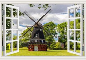 Wall Murals Window Scene Amazon Greathomeart Modern Window Scenes Windmill 3d Wall