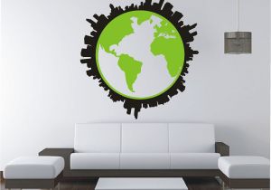 Wall Pops Murals and Decals Globe World Map & City Skyline Wall Sticker Vinyl Decal