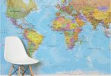 Wall Size World Map Mural White and Natural Colour World Map Mural