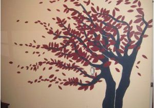 Wall Tree Mural Painting Burgundy and Navy Tree Mural In 2019