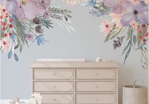 Watercolor Floral Wall Mural Lavender Pink Wild Summer Garden Corners Watercolor Flowers