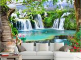 Waterfall Murals for Walls Custom Any Size Green forest Waterfall Nature Landscape 3d Mural