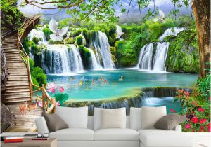 Waterfall Murals for Walls Custom Any Size Green forest Waterfall Nature Landscape 3d Mural