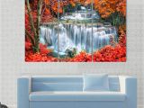 Waterfall Wall Murals Cheap 3 Pcs Set Abstract Waterfall In Autumn forest Canvas