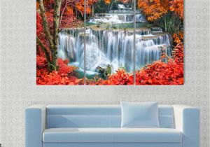 Waterfall Wall Murals Cheap 3 Pcs Set Abstract Waterfall In Autumn forest Canvas