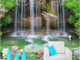 Waterfall Wallpaper Wall Mural 3d Waterfall Pool Swans and Fish Pattern Wallpaper Wall