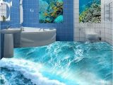 Waterproof Bathroom Murals Custom Floor Mural Ocean Seawater Bathroom Floor Vinyl Wallpaper