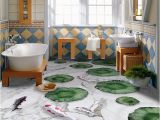 Waterproof Bathroom Murals Custom Wall Mural Marble Pattern Lotus Leaf Fish 3d Floor Decoration