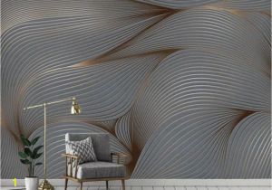 Wave Murals for Walls Stylish Gray Gold Wavy Lines Abstract Design Wallpaper Mural