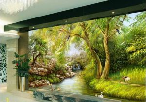 Weeping Willow Wall Mural Beibehang Wallpaper Riverside Weeping Willow Landscape Hand