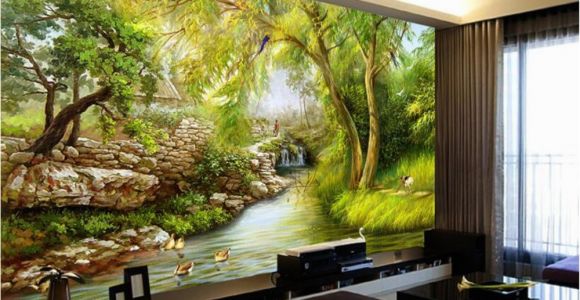 Weeping Willow Wall Mural Beibehang Wallpaper Riverside Weeping Willow Landscape Hand