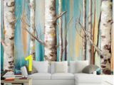 White Birch Wall Mural Custom 3d Mural Wallpaper Modern White Birch Trees Oil Painting Tv sofa Backdrop Wallpaper Living Room Bedroom Wall