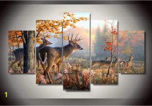 Whitetail Deer Wall Murals Deer In forest Hunters 5 Piece Wall Art Canvas