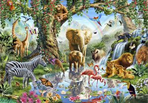 Wild Animal Wall Murals Jungle Lake with Wild Animals Wall Mural & Wallpaper