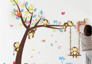 Wild Animal Wall Murals New Creative forest Animals Tree Wall Stickers for Kids Room Monkey
