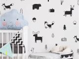 Wild Animal Wall Murals nordic Style forest Animal Wall Decals Woodland Tree Nursery Vinyl