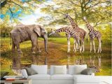 Wildlife Murals for Walls Custom 3d Wall Paper Animal World forest Elephant Giraffe