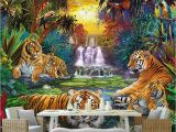 Wildlife Murals for Walls Custom Wall Paper original forest Waterfall Tigers Animal 3d