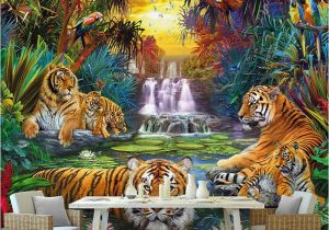 Wildlife Wallpaper Murals Custom Wall Paper original forest Waterfall Tigers Animal 3d