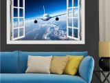 Window Cling Murals 3d Landscape Wallpaper Airplane Wall Sticker Decal Vinyl Wall Art