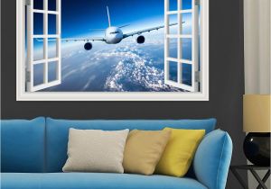 Window Cling Murals 3d Landscape Wallpaper Airplane Wall Sticker Decal Vinyl Wall Art