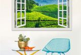 Window Cling Murals 3d Window Decal Wall Sticker Green Tea Garden Beautiful Landscape