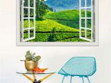 Window Cling Murals 3d Window Decal Wall Sticker Green Tea Garden Beautiful Landscape