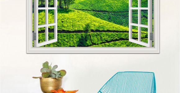 Window Cling Murals 3d Window Decal Wall Sticker Green Tea Garden Beautiful Landscape