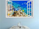 Window Cling Murals 3d Window View Underwater World and Fish Wall Stickers Decals Pvc